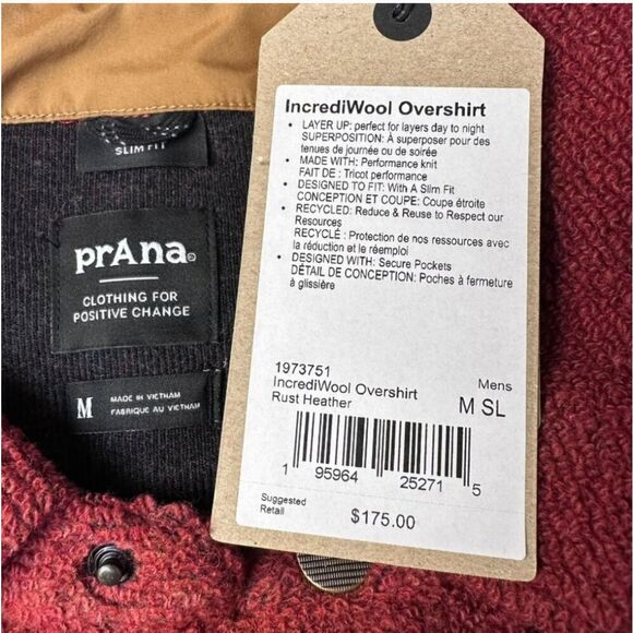 NWT Prana IncrediWool Overshirt Rust Heather Dark Red Size M - Picture 4 of 11